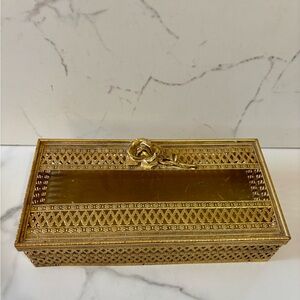 Vintage Gold Decorative Tissue Box coverwith Rose Accent